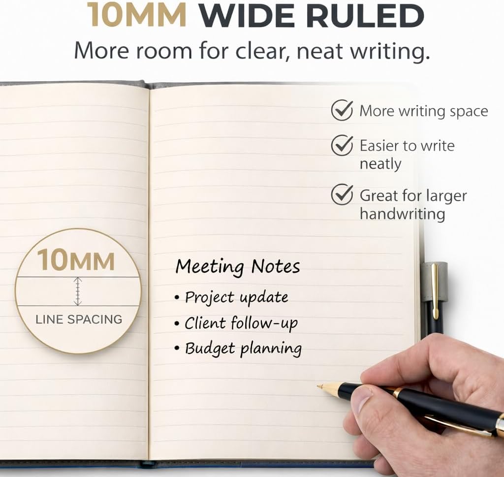 A5 Hardcover Wide Ruled Notebook, 10mm Lined Journ... - Image 6