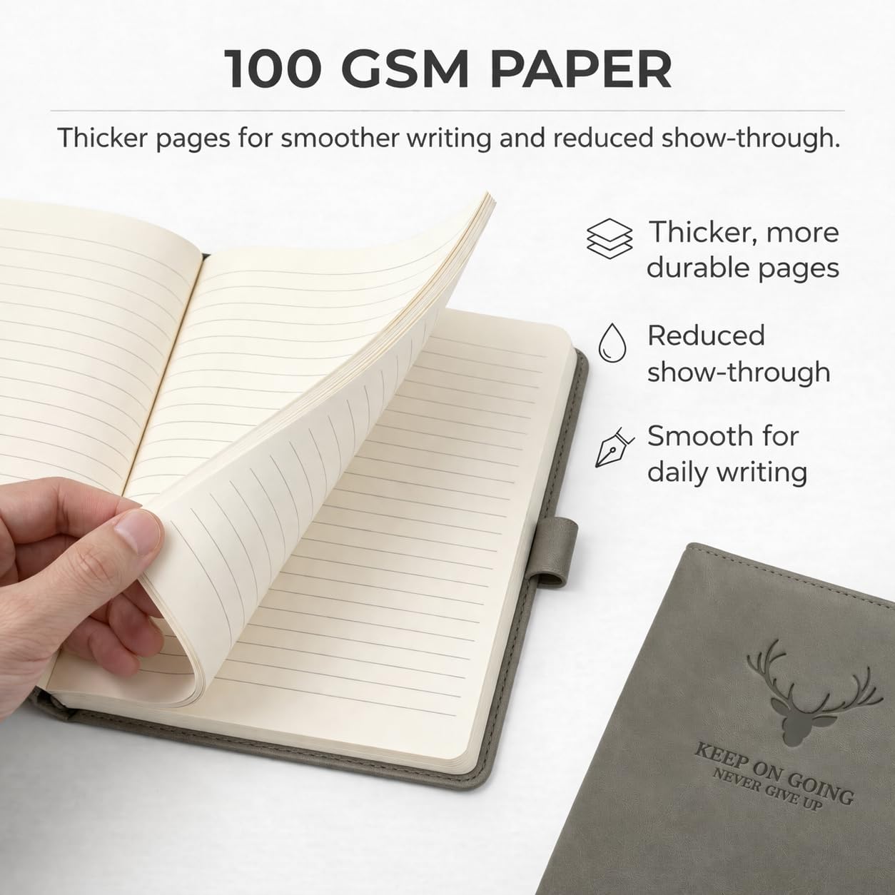 A5 Hardcover Wide Ruled Notebook, 10mm Lined Journ... - Image 5