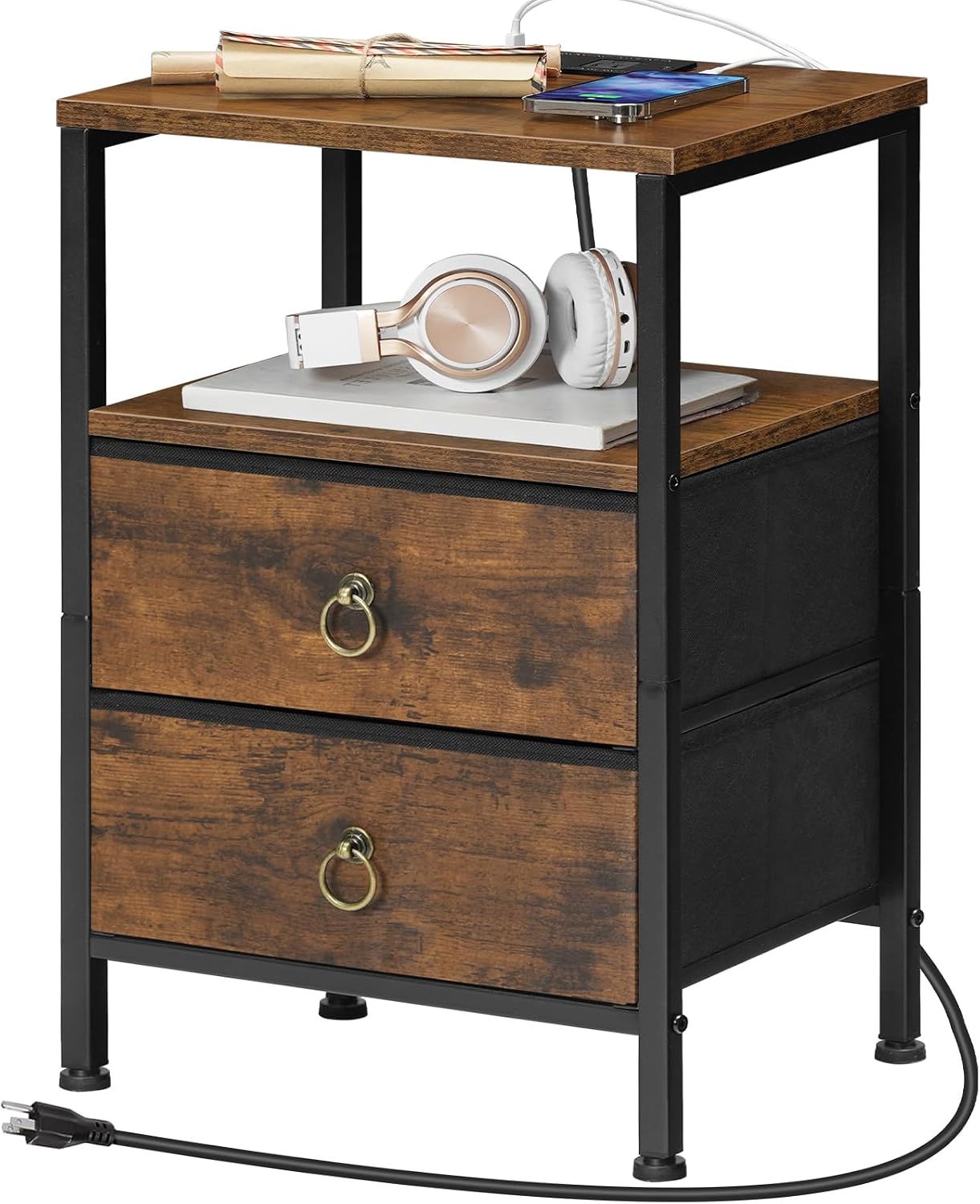 HOOBRO Nightstand with Charging Station, Bedside T... - Image 2