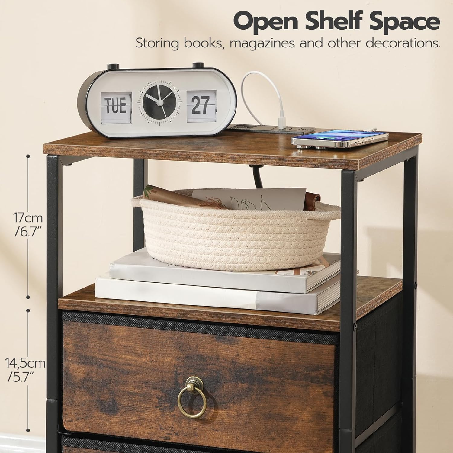 HOOBRO Nightstand with Charging Station, Bedside T... - Image 7