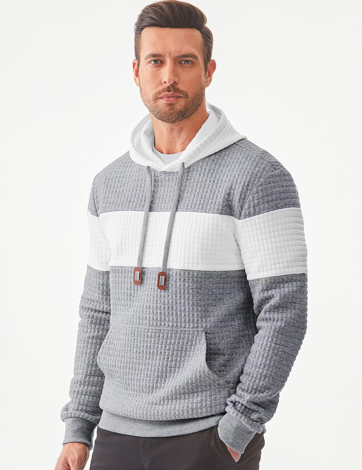 JMIERR Men's Hoodies Waffle Sweatshirt with Pocket... - Image 4