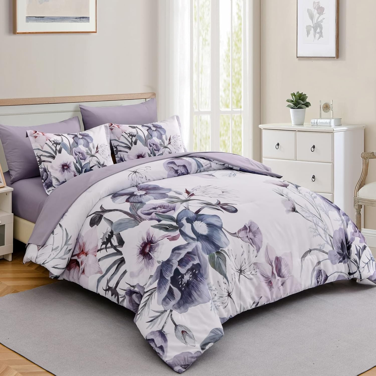 Luxudecor Floral Comforter Set King Size 7 Piece, ... - Image 3