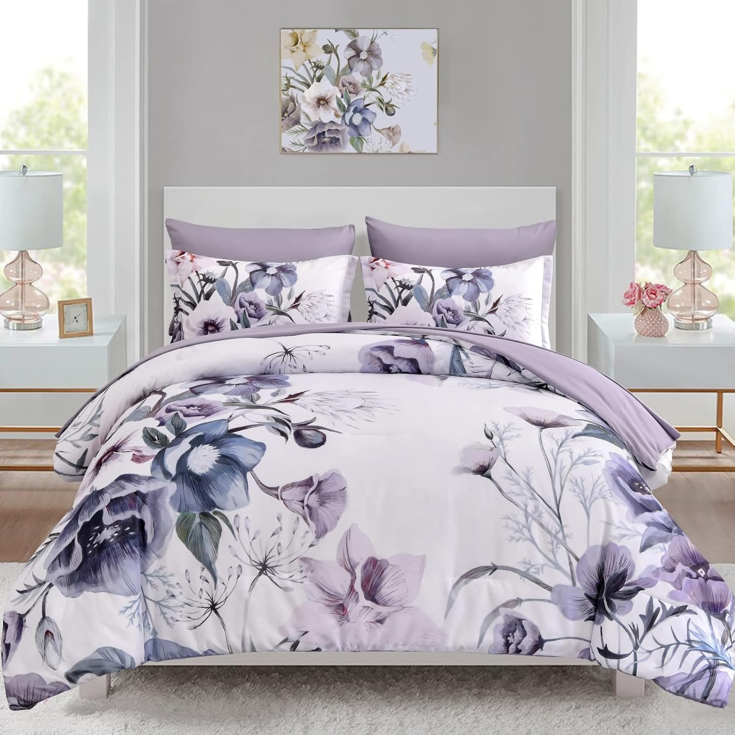 Luxudecor Floral Comforter Set King Size 7 Piece, ... - Image 2