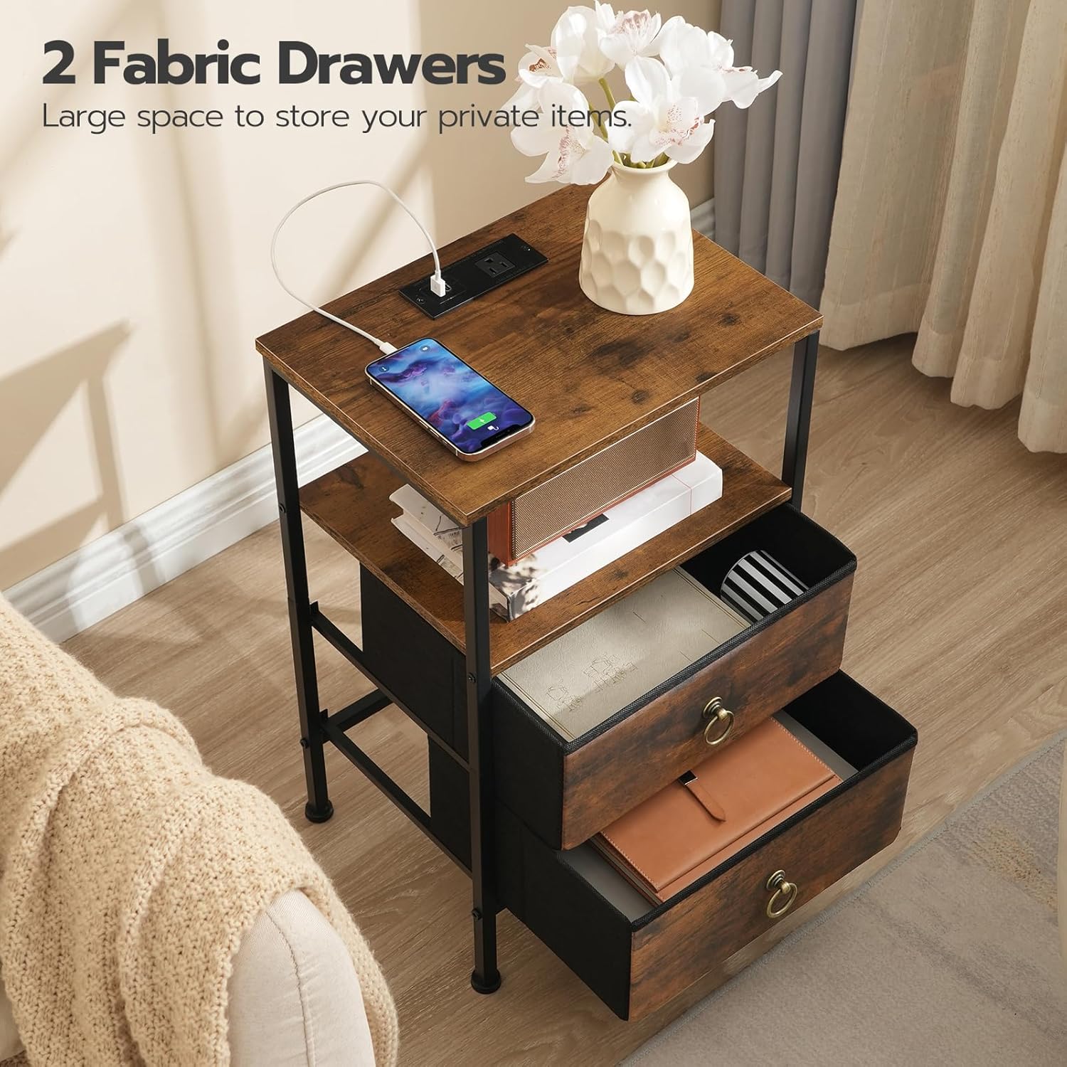 HOOBRO Nightstand with Charging Station, Bedside T... - Image 5