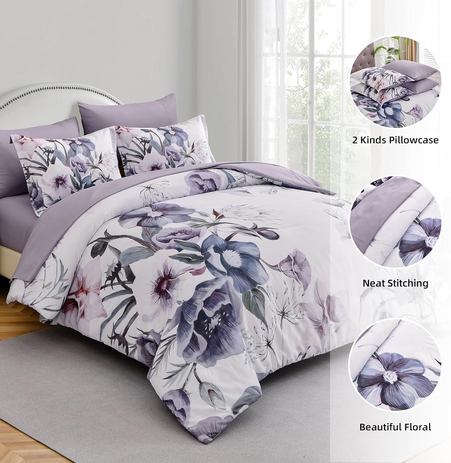 Luxudecor Floral Comforter Set King Size 7 Piece, ... - Image 7