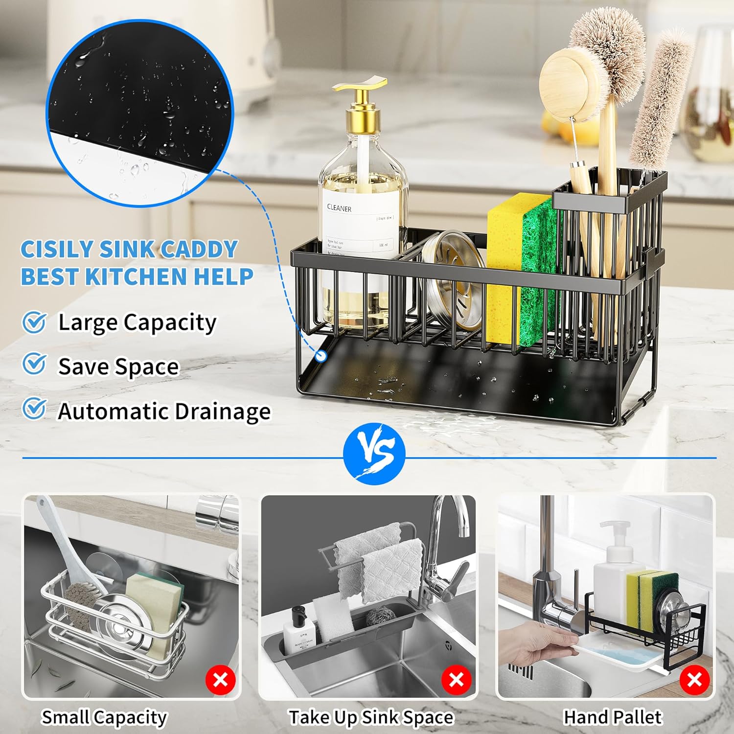 Cisily Kitchen Sink Caddy Organzier with High Brus... - Image 4