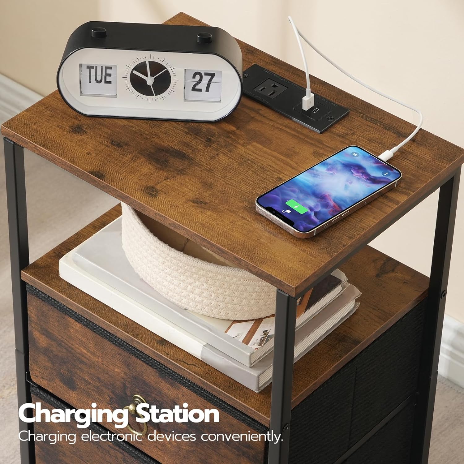 HOOBRO Nightstand with Charging Station, Bedside T... - Image 6