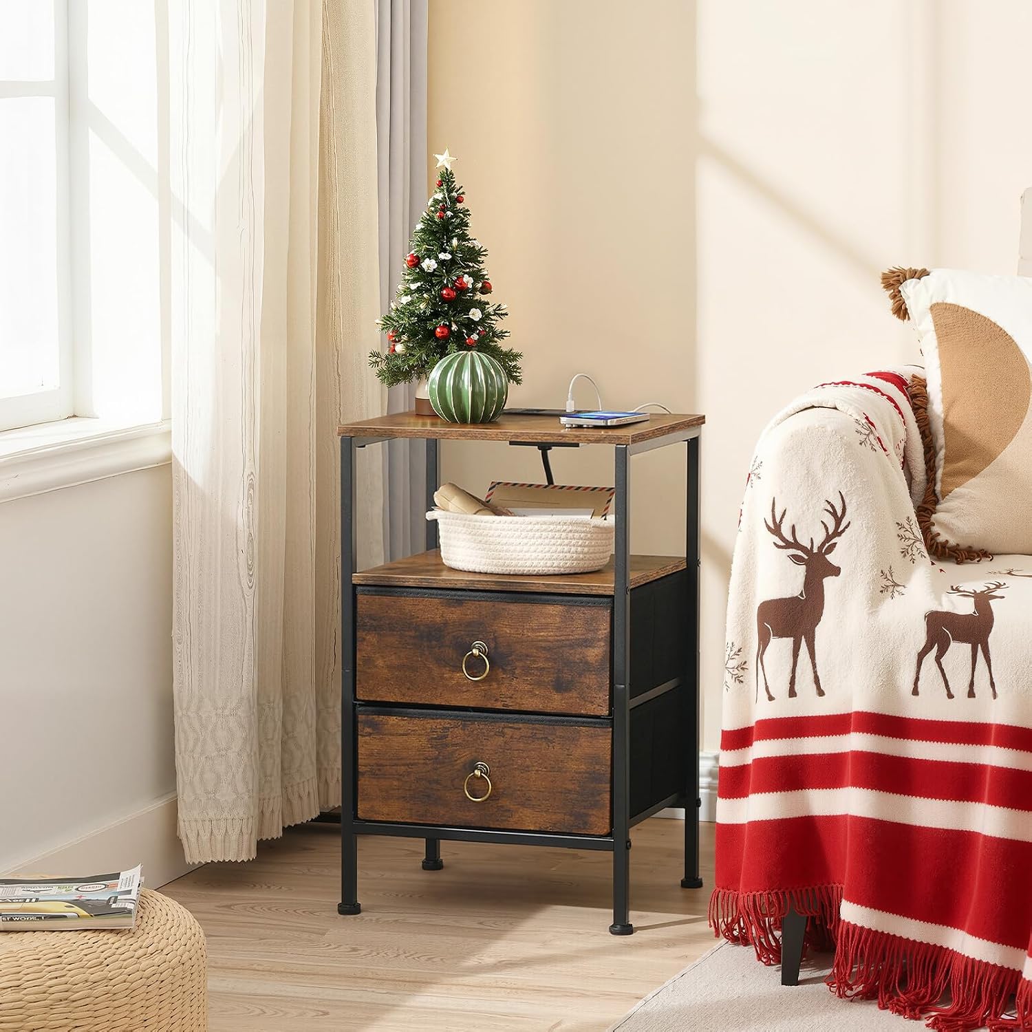 HOOBRO Nightstand with Charging Station, Bedside T... - Image 3