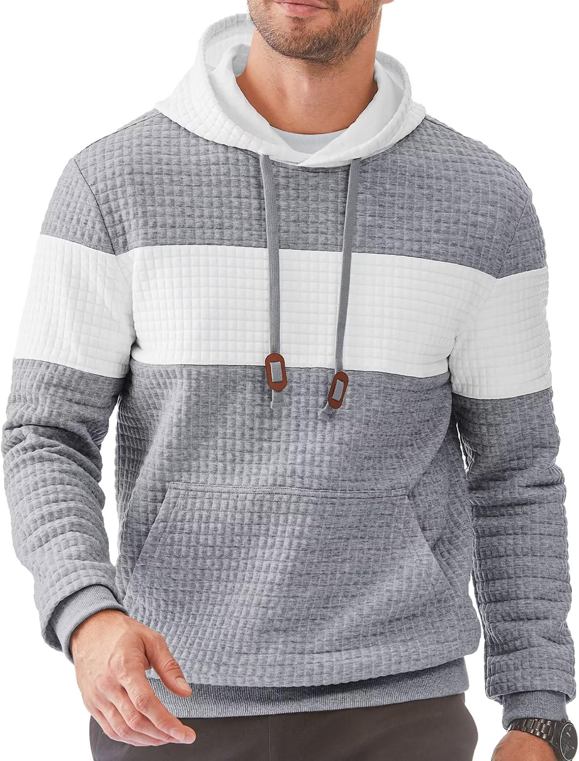 JMIERR Men's Hoodies Waffle Sweatshirt with Pocket... - Image 2