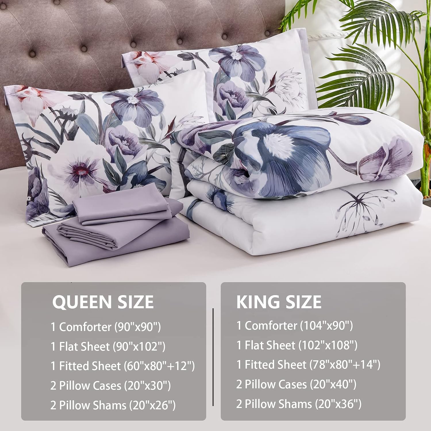 Luxudecor Floral Comforter Set King Size 7 Piece, ... - Image 8