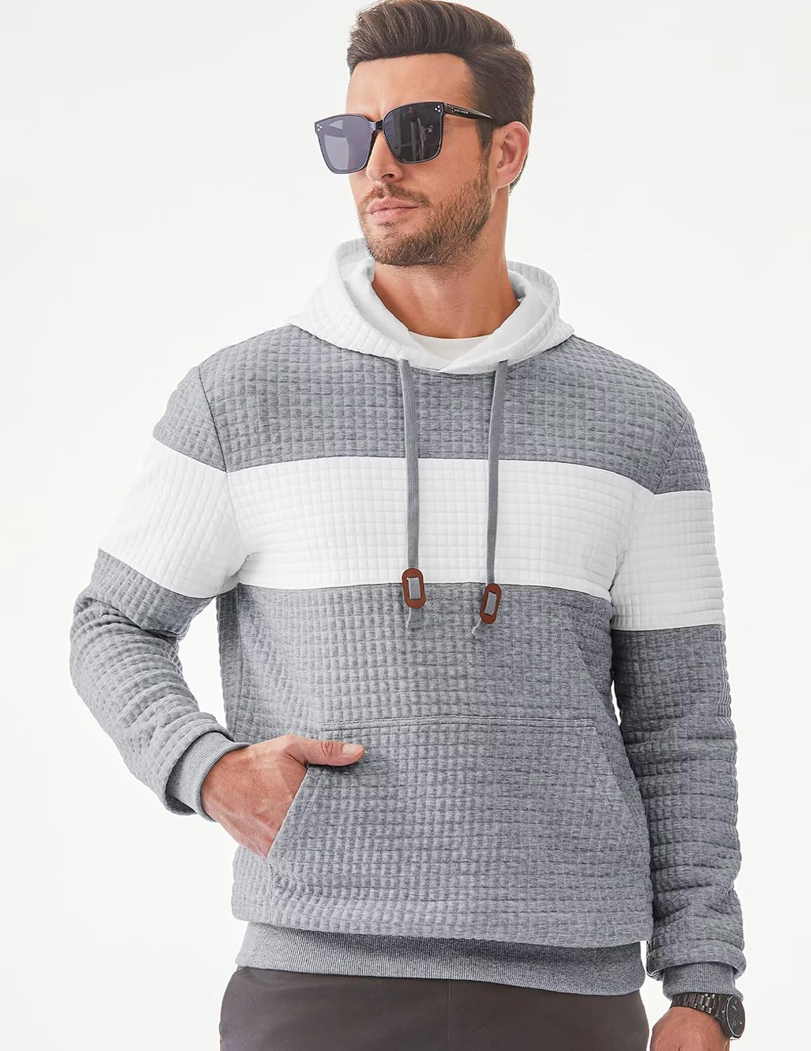 JMIERR Men's Hoodies Waffle Sweatshirt with Pocket... - Image 3