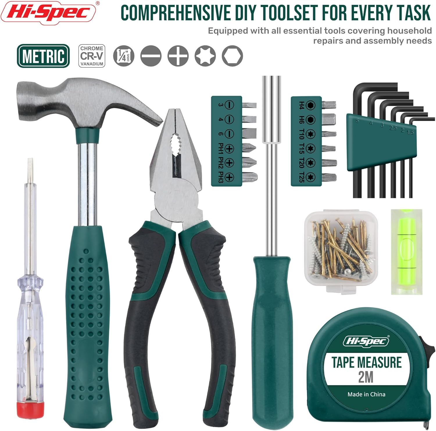 Hi-Spec 25pc Green Small Compact Hand Tool Kit Set... - Image 3
