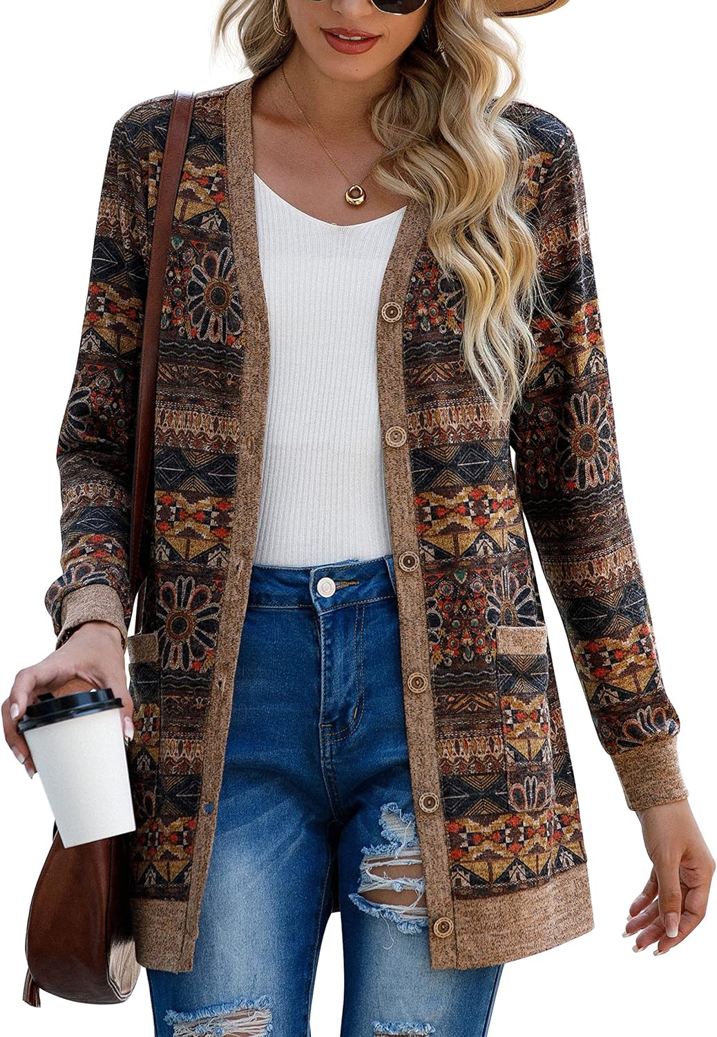 GRECERELLE Cardigan for Women Open Front Button Do... - Image 2