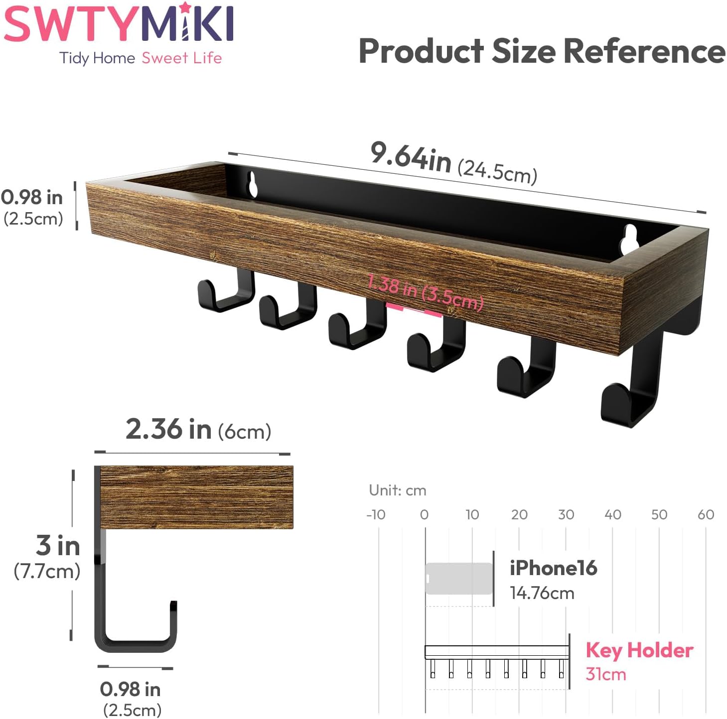 SWTYMIKI Key Holder for Wall - Key Rack Wood Tray ... - Image 4