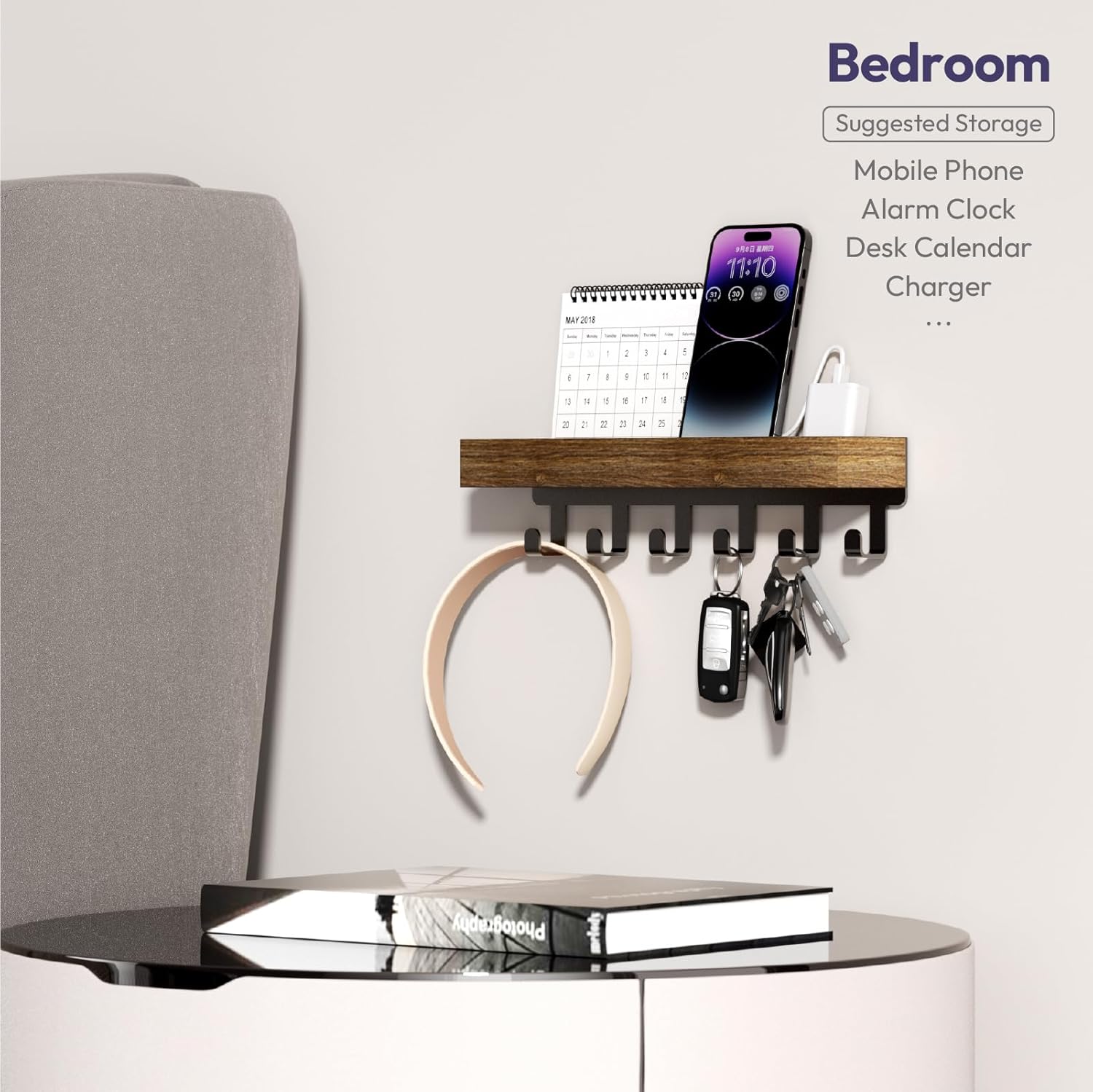 SWTYMIKI Key Holder for Wall - Key Rack Wood Tray ... - Image 6