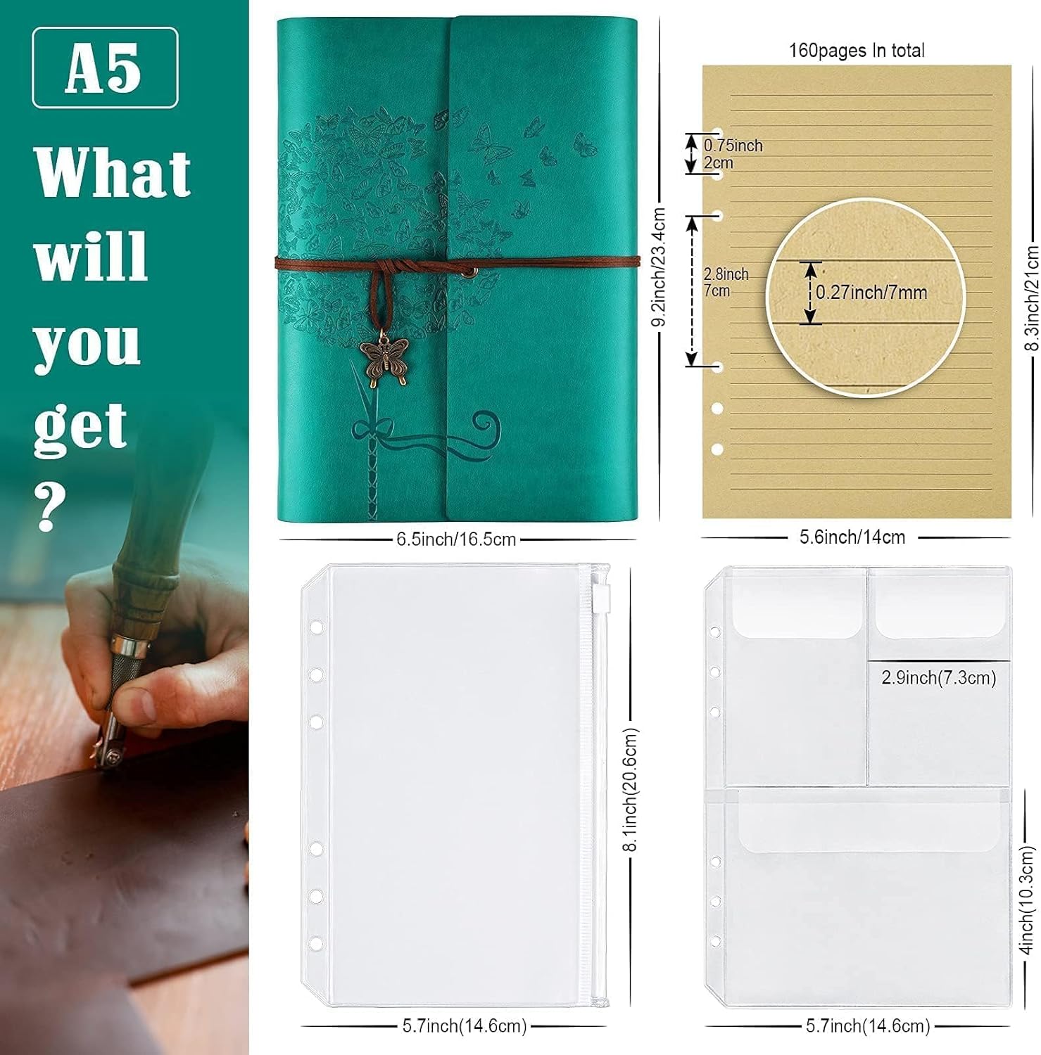 OMEYA Refillable Leather Journal for Women: A5, 10... - Image 2
