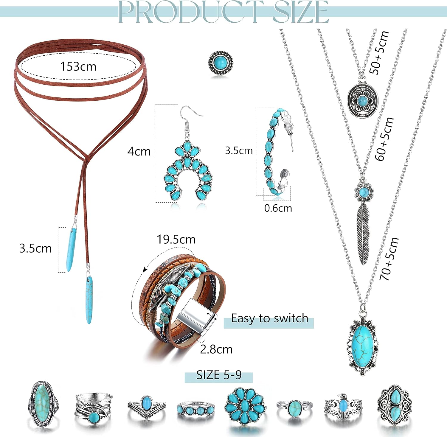 Finrezio Turquoise Jewelry Set for Women - Bohemia... - Image 2