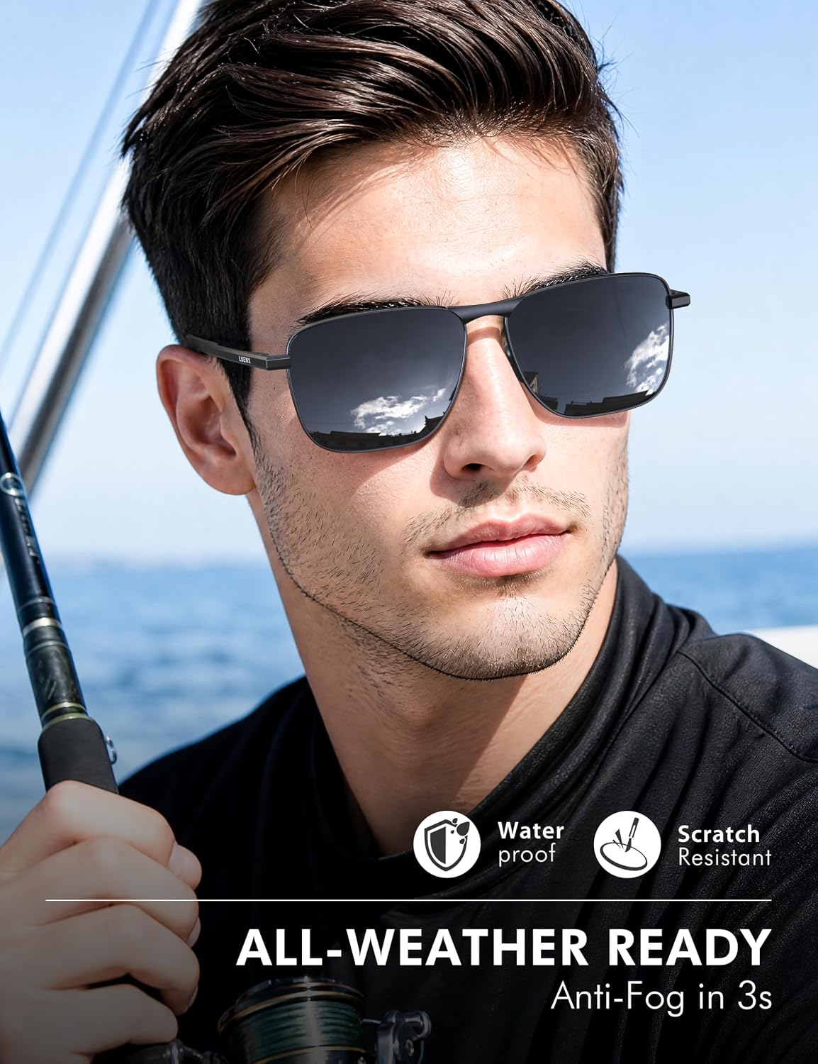 LUENX Aviator Polarized Sunglasses Men Women Recta... - Image 6