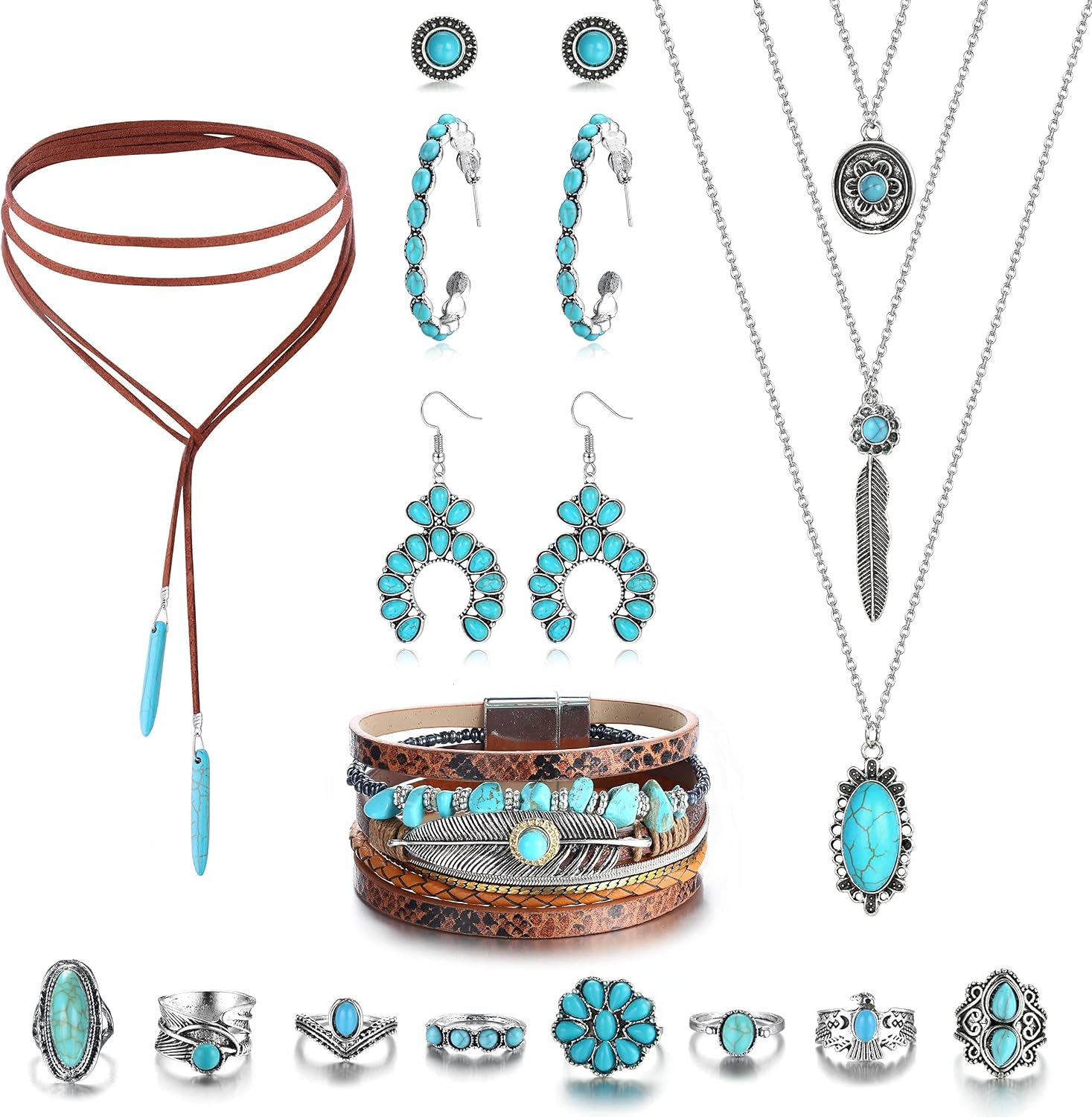 Finrezio Turquoise Jewelry Set for Women - Bohemia...