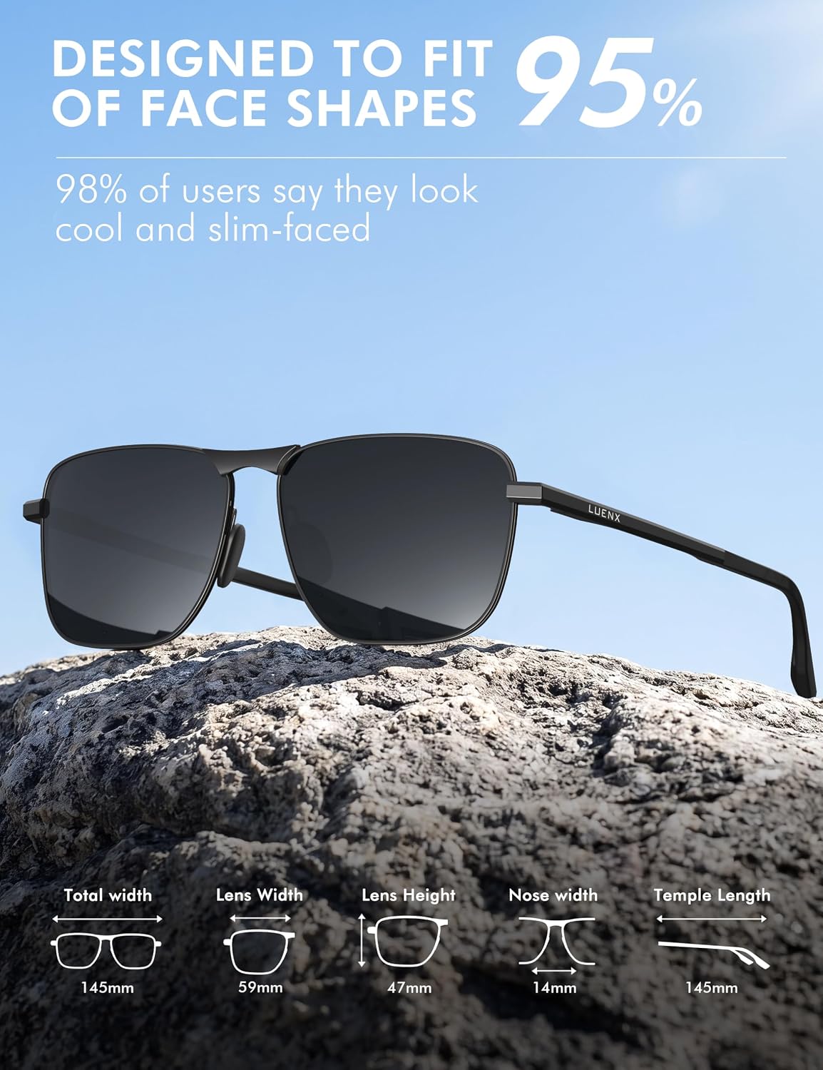 LUENX Aviator Polarized Sunglasses Men Women Recta... - Image 5