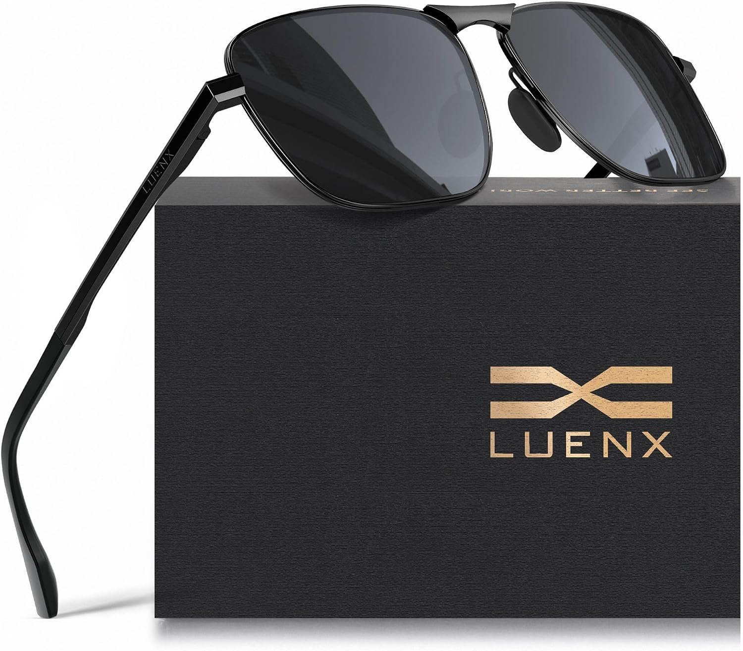 LUENX Aviator Polarized Sunglasses Men Women Recta...