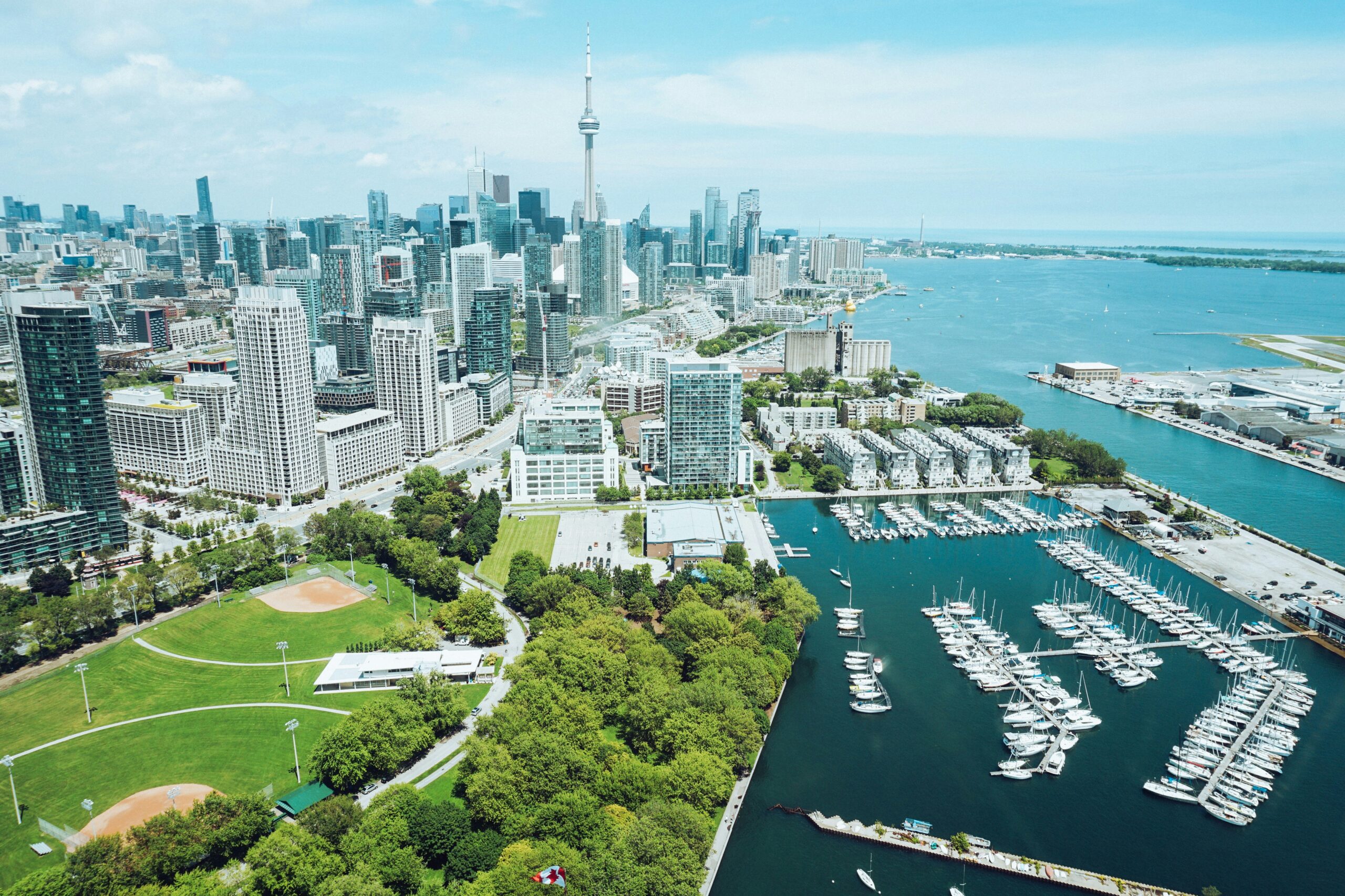 Aerial view of dense city buildings and condominium towers