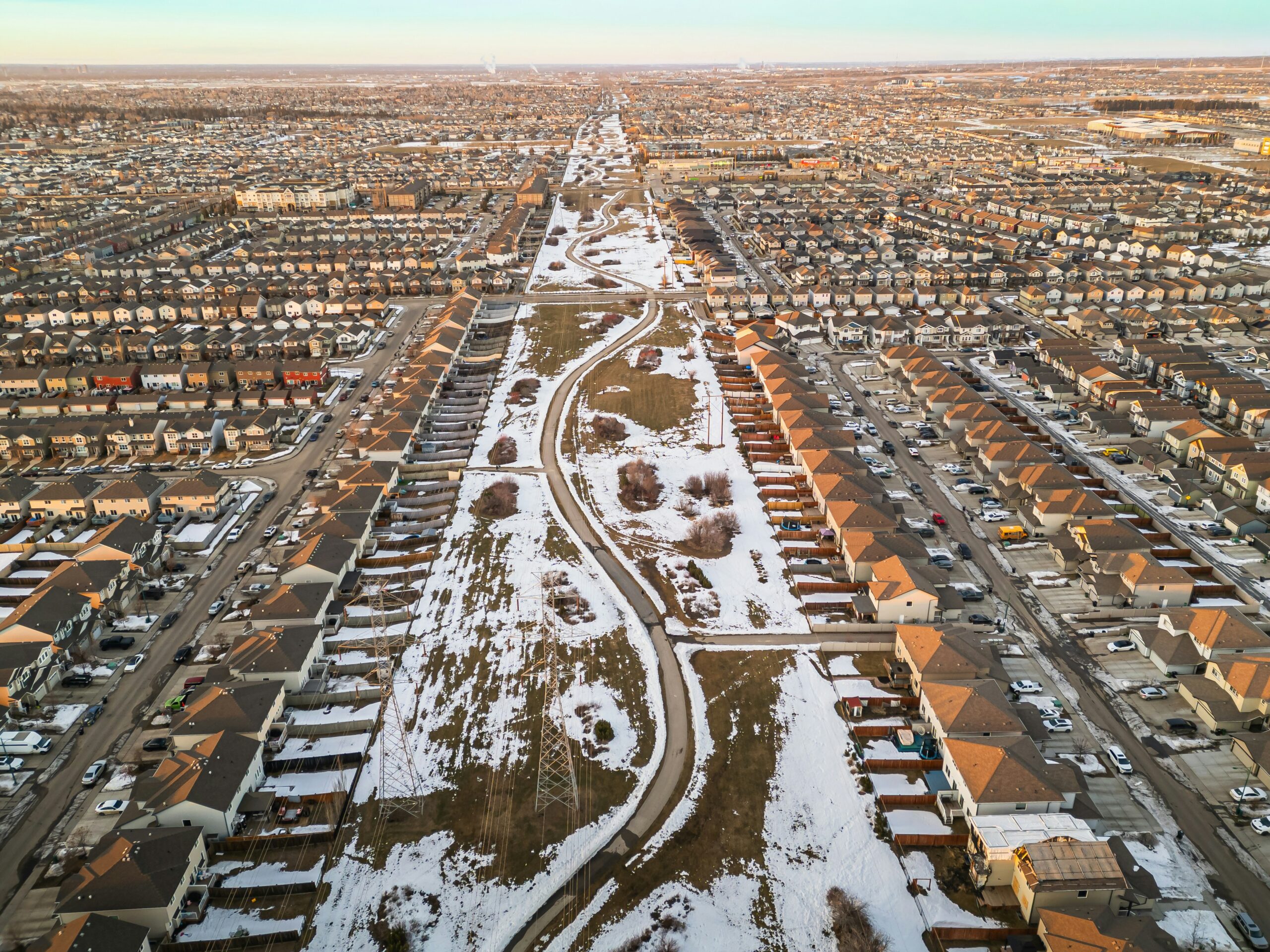 Aerial view of a suburban residential neighbourhood