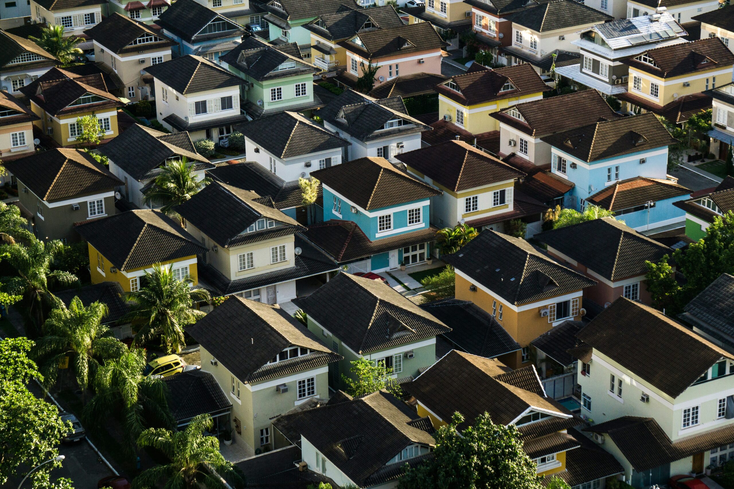 Aerial view of a suburban neighbourhood of detached houses