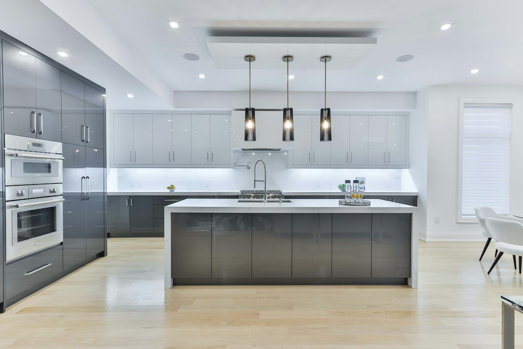 Modern kitchen interior, illustrative stock photo of a new-home interior