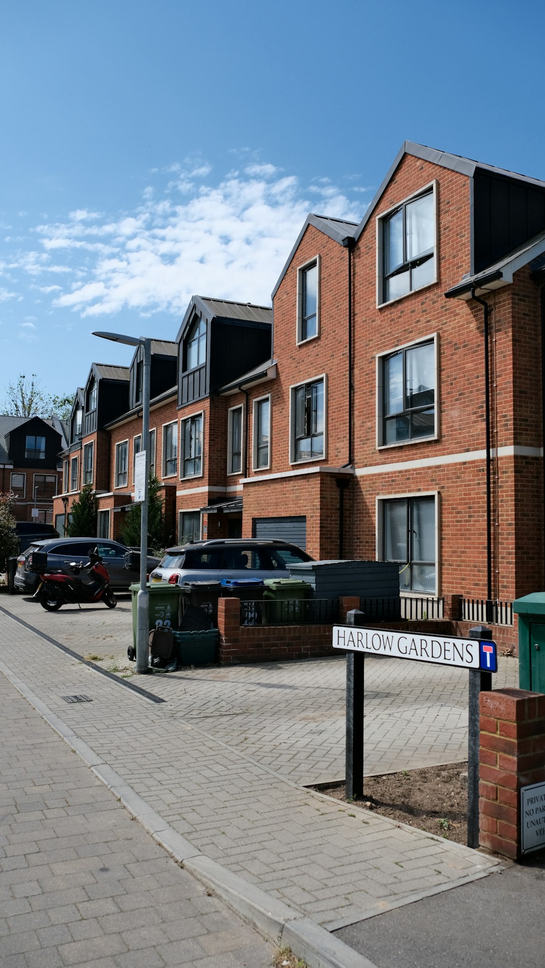 Brick townhomes exterior, illustrative stock photo