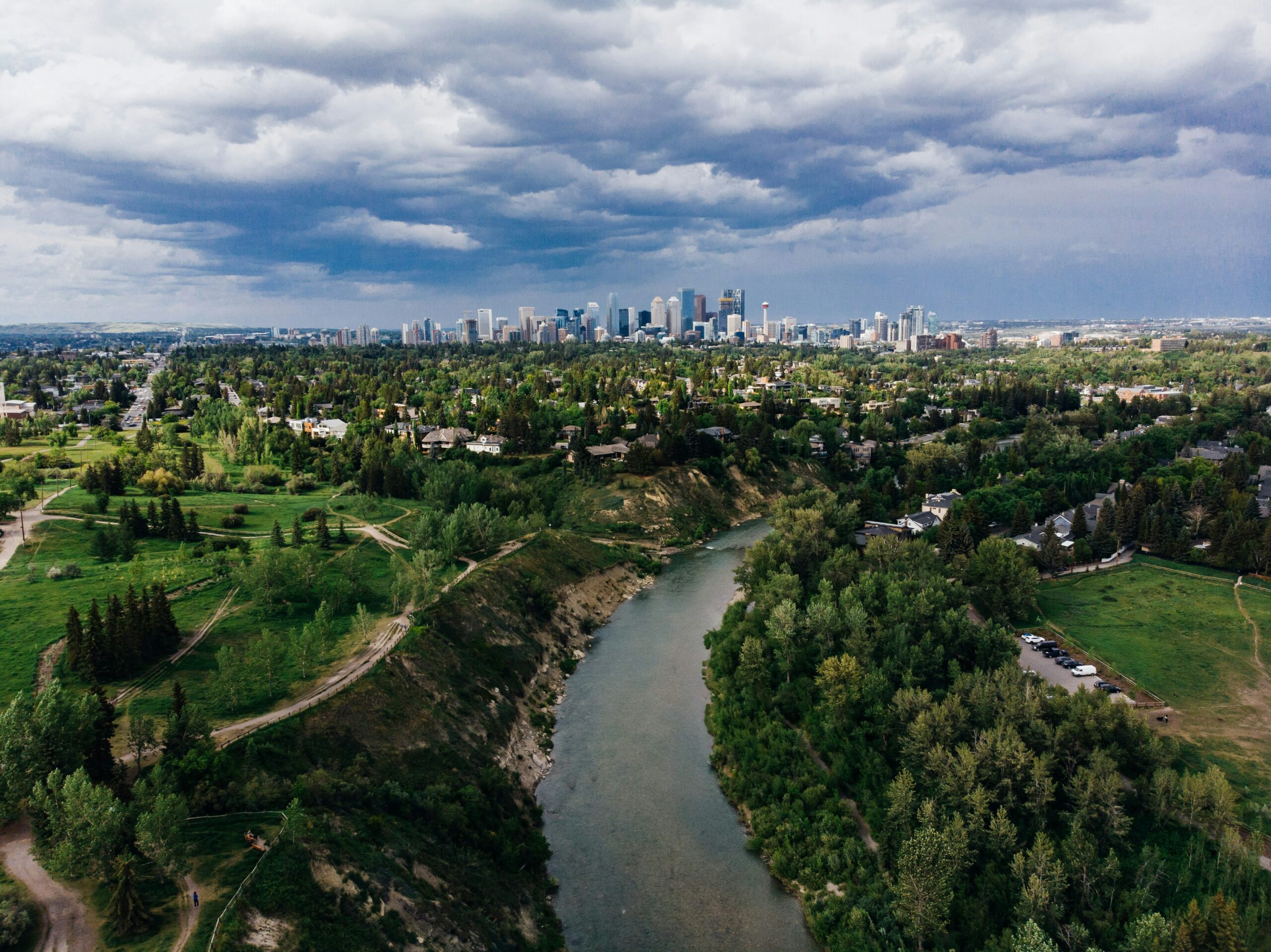 Aerial view of Calgary, Alberta, Canada's most tariff-exposed rental market