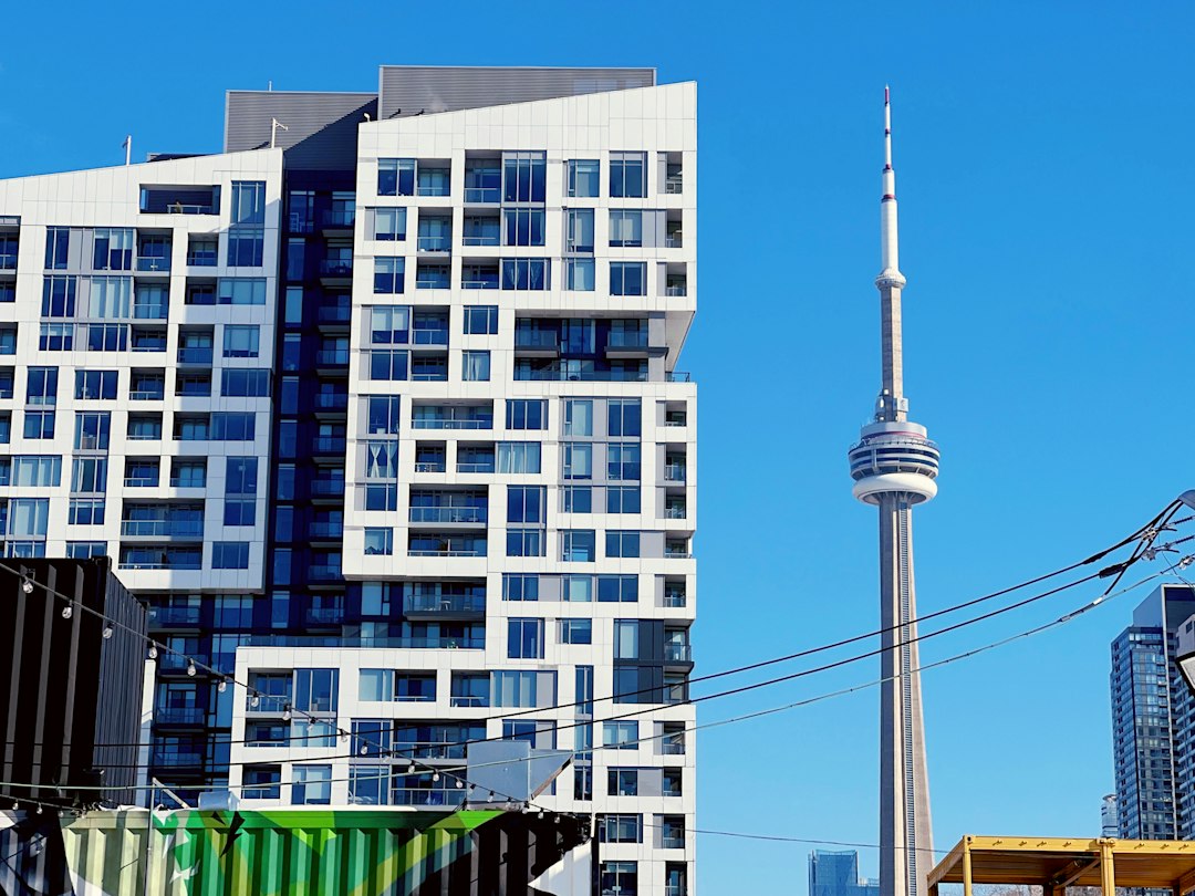 Tall residential building in a city, illustrative stock photo