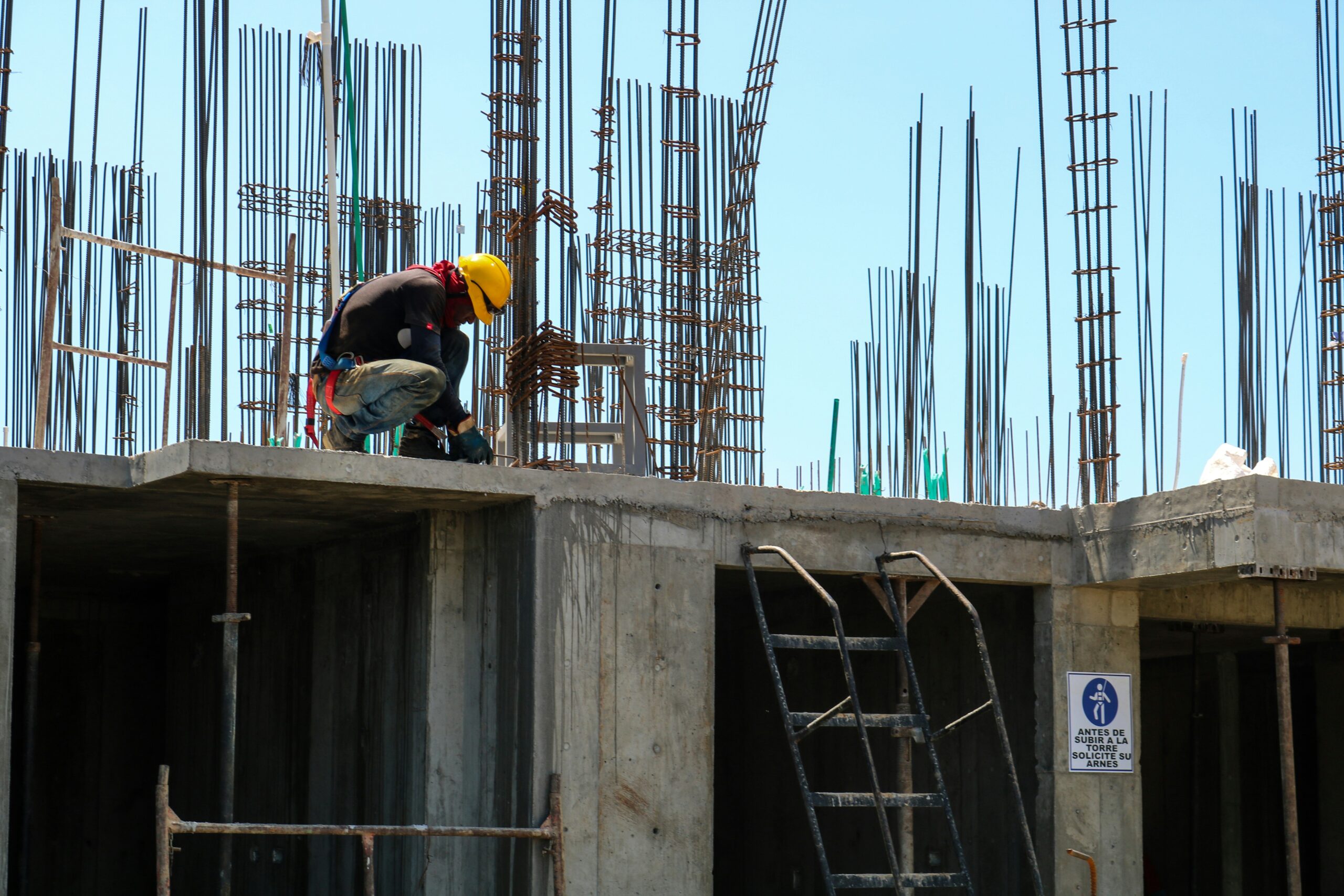 Construction worker on a steel-framed building site