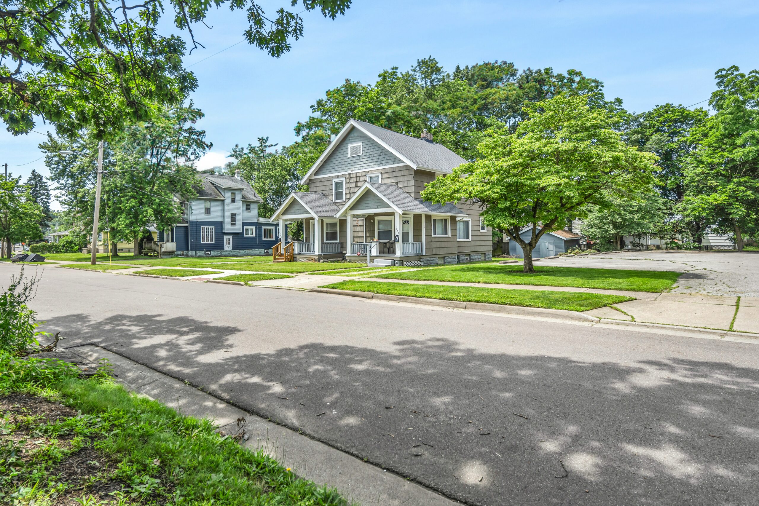 Finished house exterior on a residential street