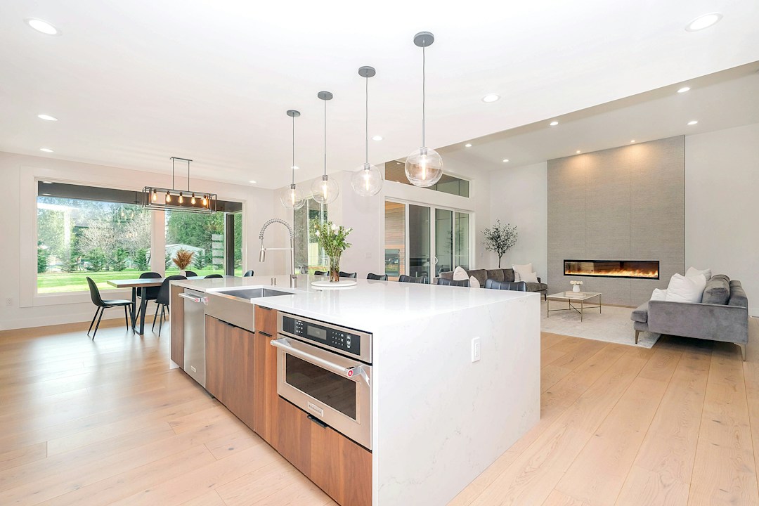Bright modern kitchen interior, illustrative stock photo