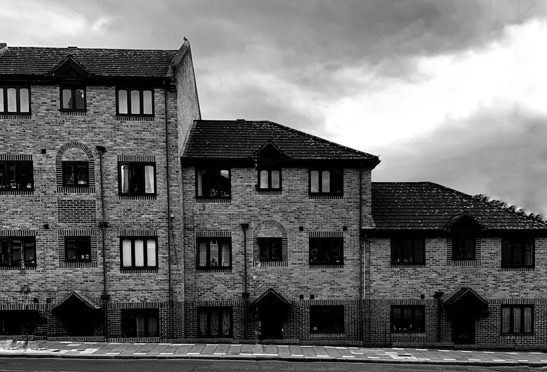 Older concrete apartment building, illustrative stock photo