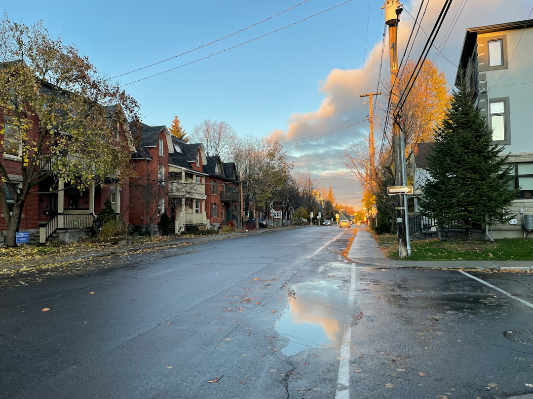 A row of townhouses on a residential street