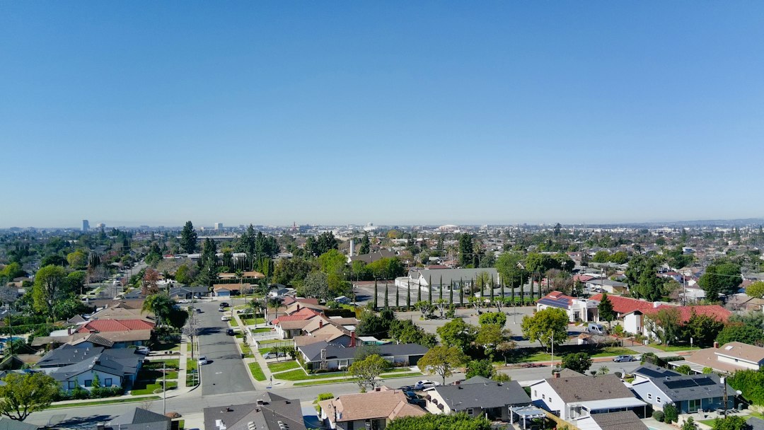 Suburban residential neighbourhood with houses and trees
