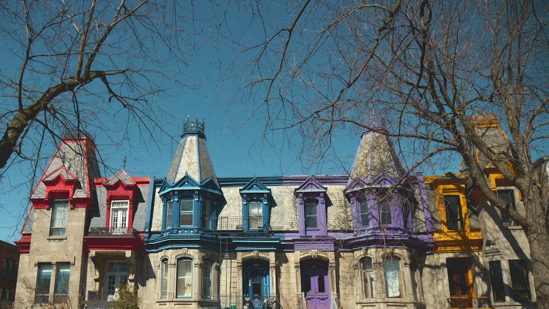 A residential street of attached houses
