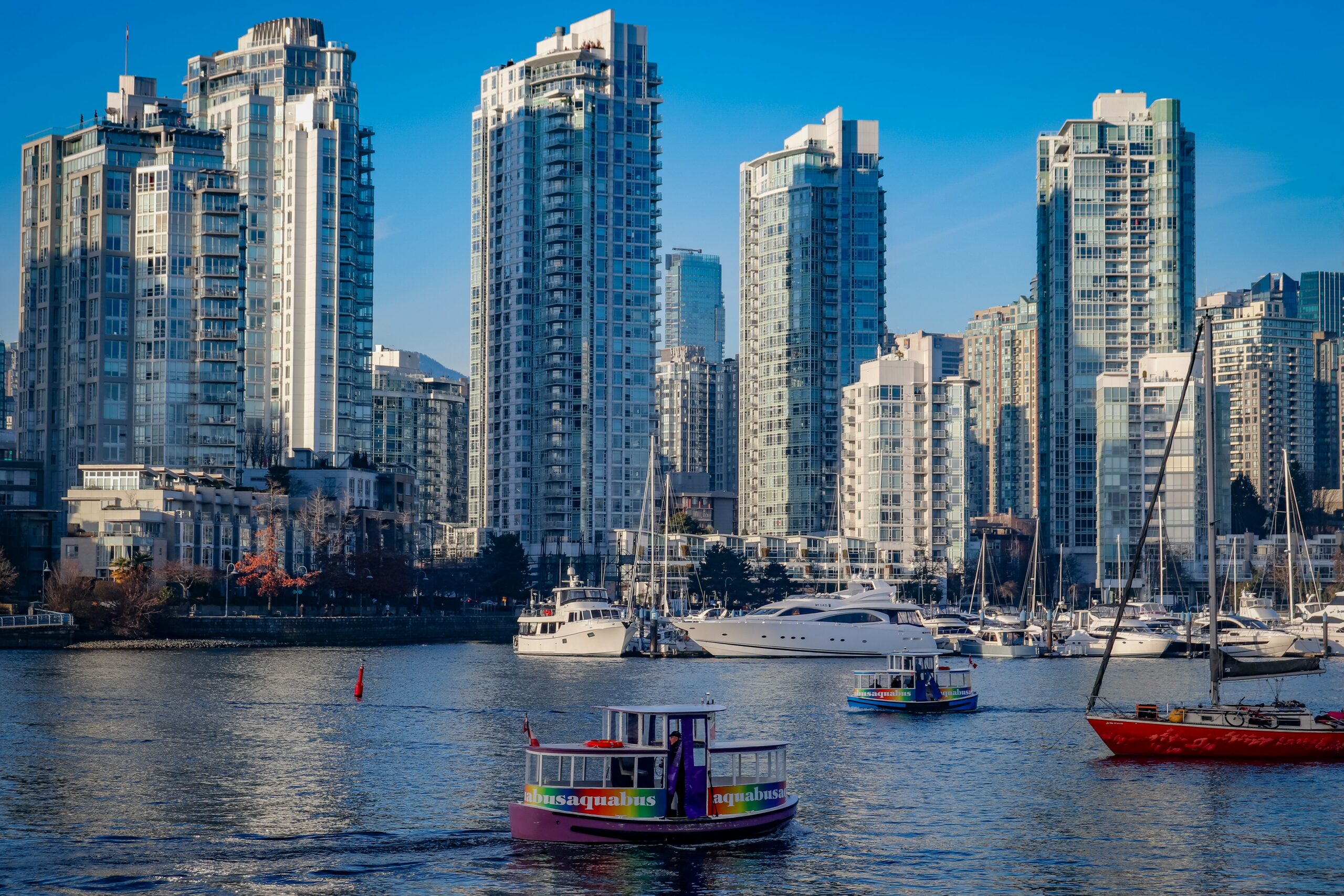 Condominium towers along the False Creek waterfront in Vancouver
