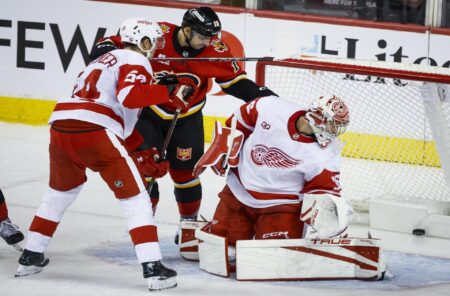 Farabee has three points as Flames beat Red Wings 4-1 Farabee has three points as Flames beat Red Wings 4-1