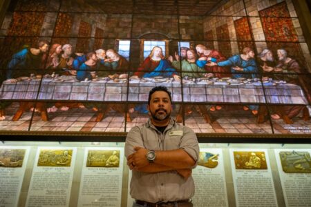 Stained glass specialist Luis Porras restores Forest Lawn Stained glass specialist Luis Porras restores Forest Lawn