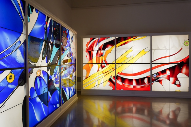 Narcissus Quagliata's stained glass work Brushstrokes of Space at Forest Lawn Museum