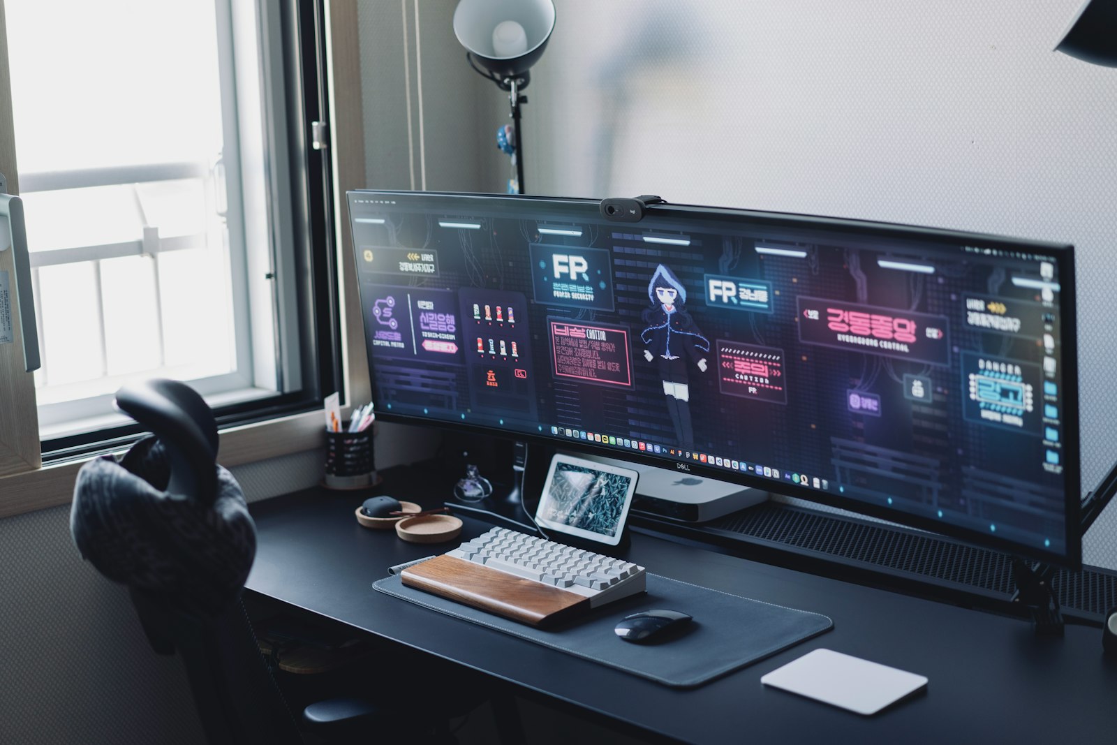 A computer monitor sitting on a desk
