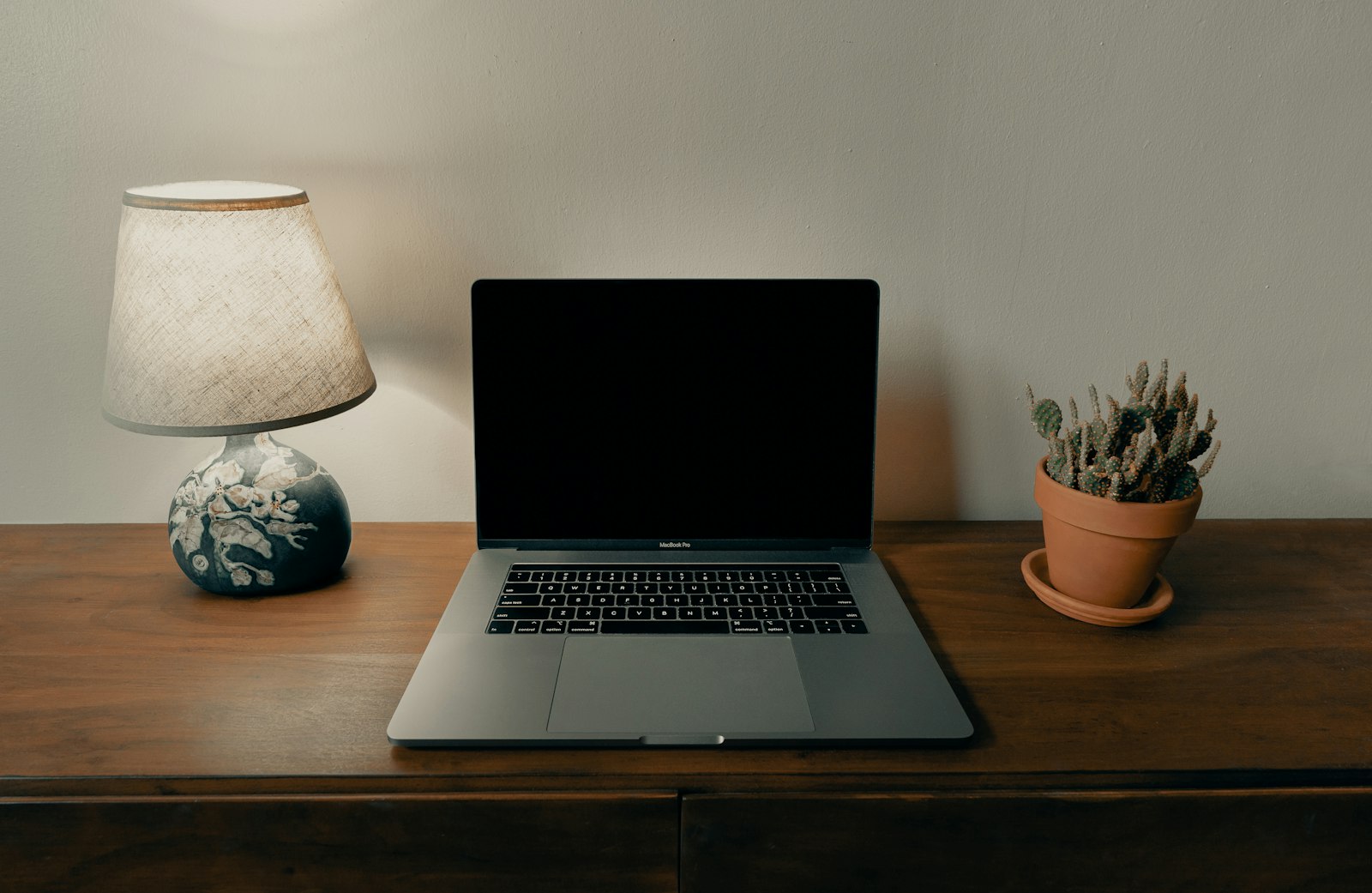 Home office desk with a laptop and monitor