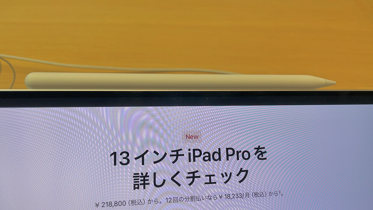 Apple Pencil resting along the landscape front camera edge of an iPad Pro