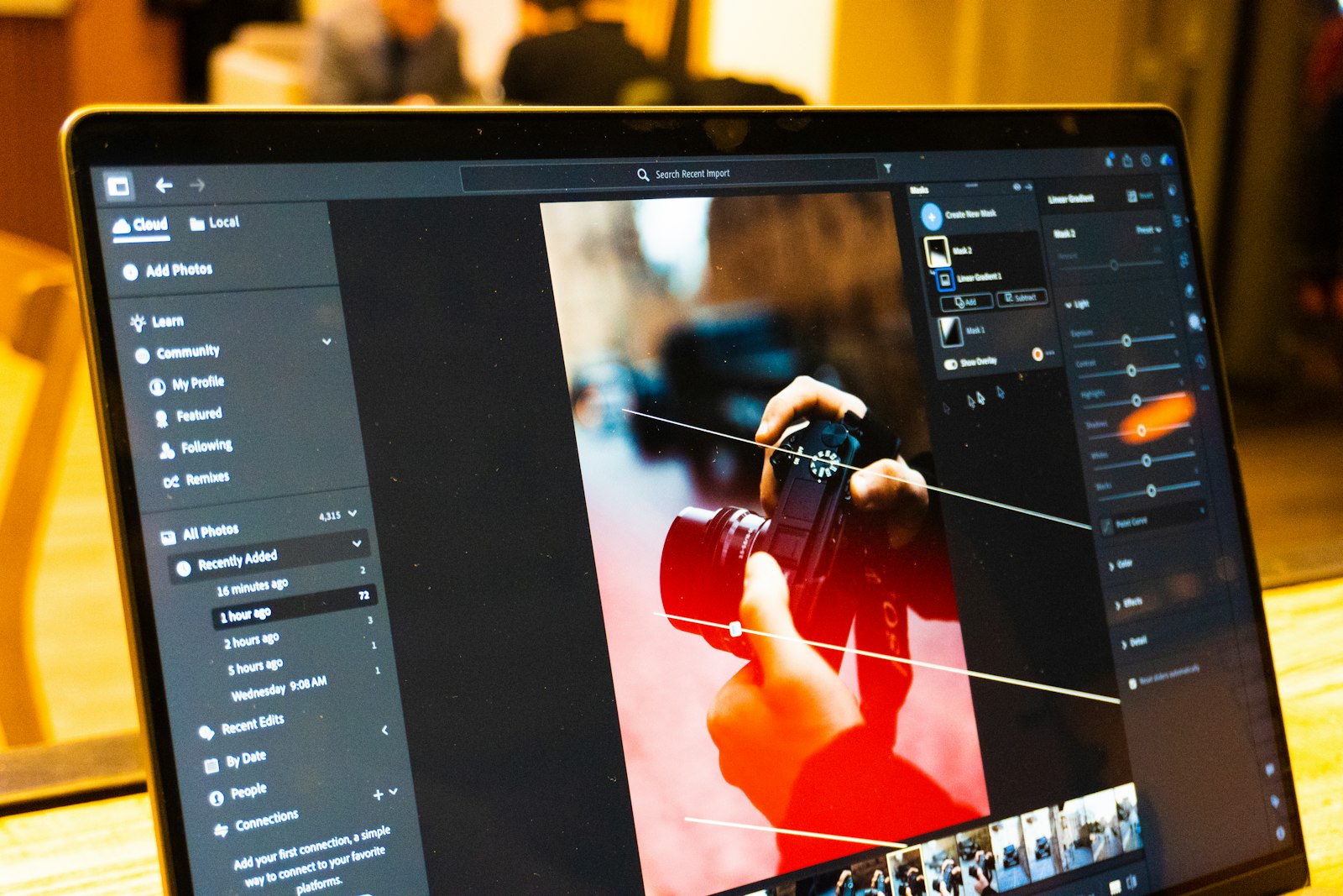 Photo editing software open on a laptop screen